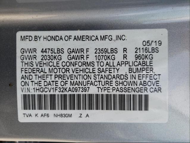 Photo 9 VIN: 1HGCV1F32KA097397 - HONDA ACCORD SPO 