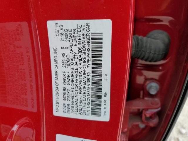 Photo 12 VIN: 1HGCV1F32KA106180 - HONDA ACCORD SPO 