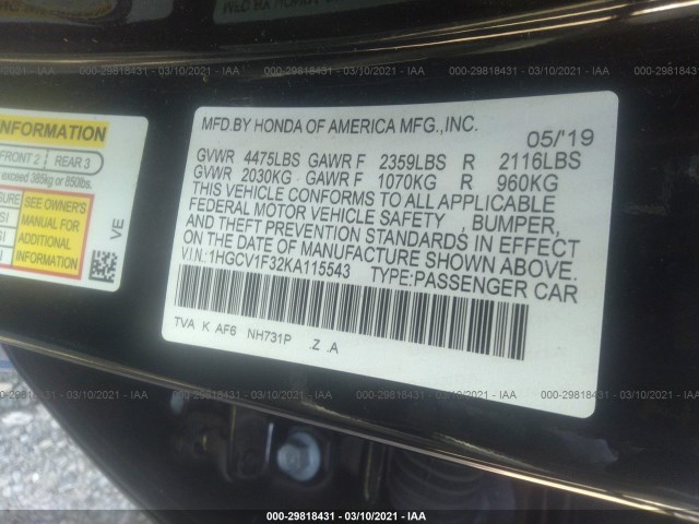 Photo 8 VIN: 1HGCV1F32KA115543 - HONDA ACCORD SEDAN 