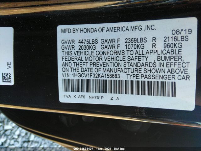 Photo 8 VIN: 1HGCV1F32KA158683 - HONDA ACCORD SEDAN 