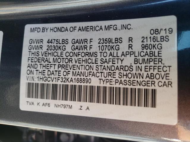 Photo 9 VIN: 1HGCV1F32KA168890 - HONDA ACCORD SPO 