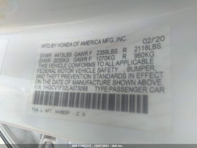 Photo 8 VIN: 1HGCV1F32LA073098 - HONDA ACCORD SEDAN 