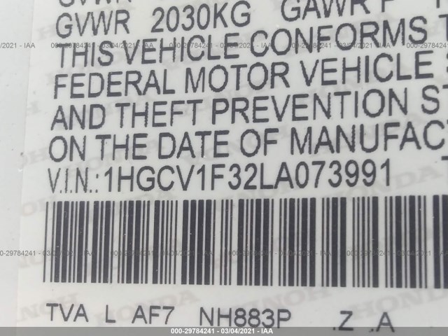 Photo 8 VIN: 1HGCV1F32LA073991 - HONDA ACCORD SEDAN 