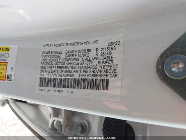 Photo 8 VIN: 1HGCV1F32LA094954 - HONDA ACCORD 