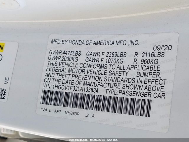 Photo 8 VIN: 1HGCV1F32LA133834 - HONDA ACCORD 