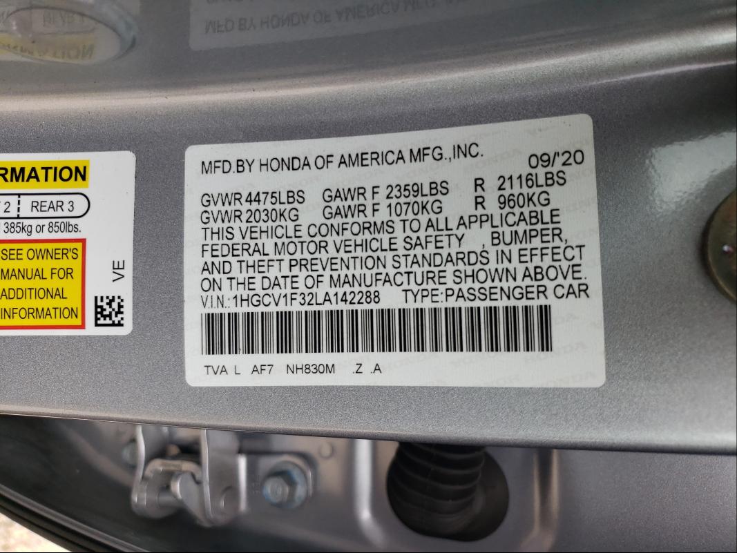 Photo 9 VIN: 1HGCV1F32LA142288 - HONDA ACCORD SPO 