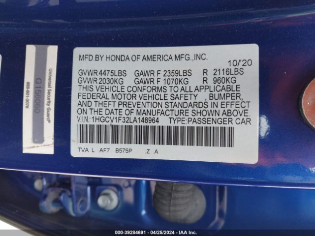 Photo 8 VIN: 1HGCV1F32LA148964 - HONDA ACCORD 