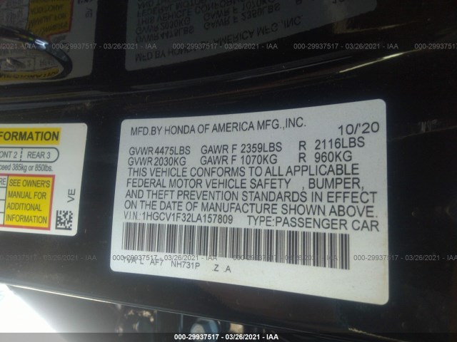 Photo 8 VIN: 1HGCV1F32LA157809 - HONDA ACCORD SEDAN 