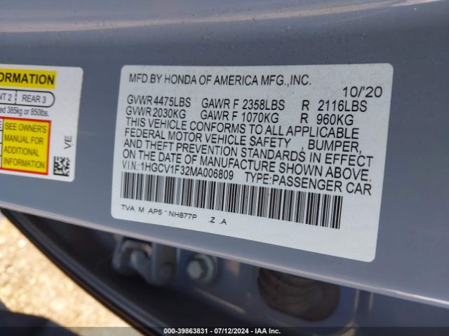 Photo 8 VIN: 1HGCV1F32MA006809 - HONDA ACCORD 