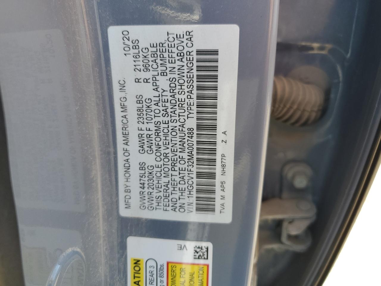 Photo 11 VIN: 1HGCV1F32MA007488 - HONDA ACCORD 