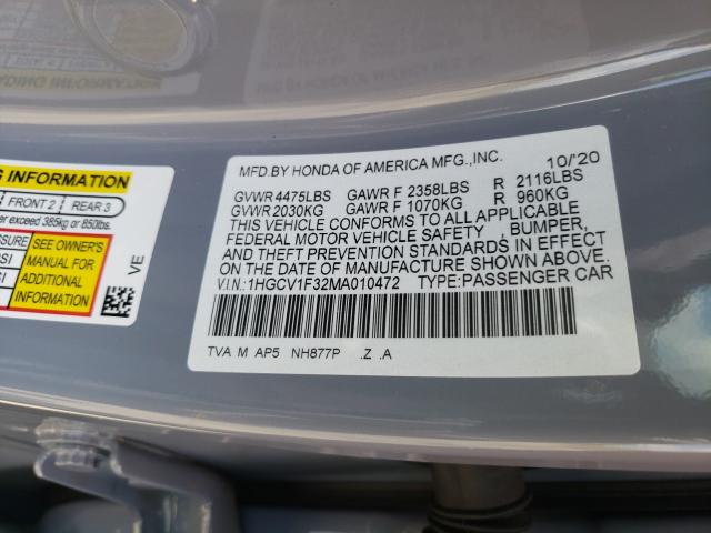 Photo 9 VIN: 1HGCV1F32MA010472 - HONDA ACCORD SPO 