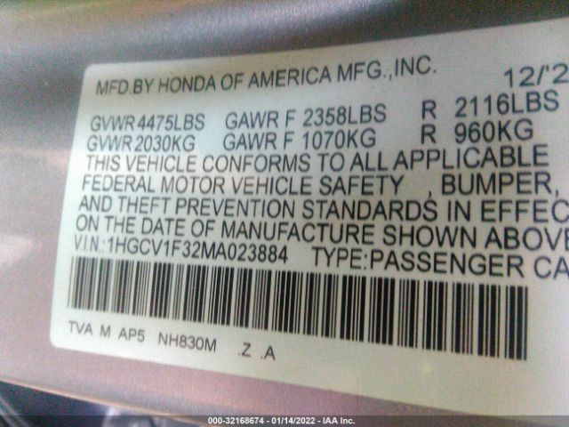 Photo 8 VIN: 1HGCV1F32MA023884 - HONDA ACCORD SEDAN 