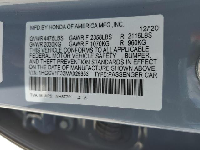 Photo 11 VIN: 1HGCV1F32MA029653 - HONDA ACCORD 