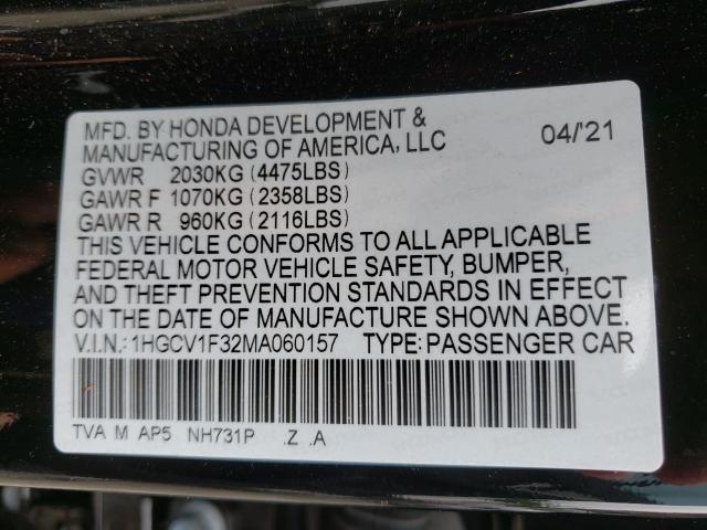 Photo 9 VIN: 1HGCV1F32MA060157 - HONDA ACCORD SPO 