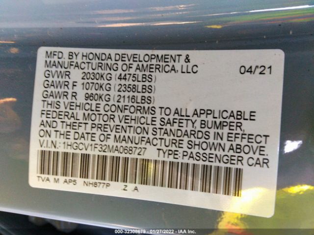 Photo 8 VIN: 1HGCV1F32MA068727 - HONDA ACCORD SEDAN 