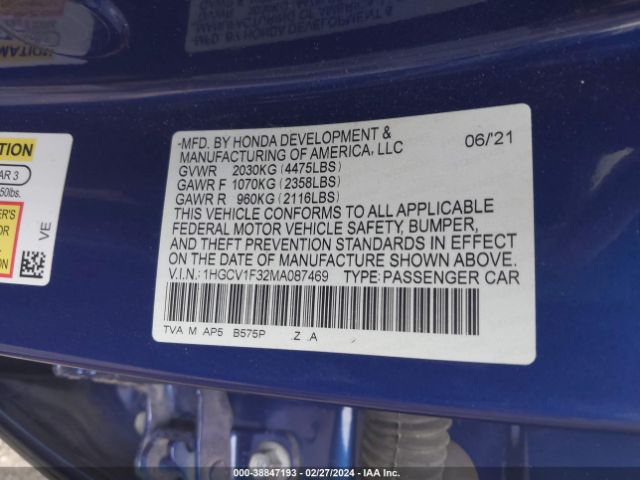 Photo 8 VIN: 1HGCV1F32MA087469 - HONDA ACCORD 