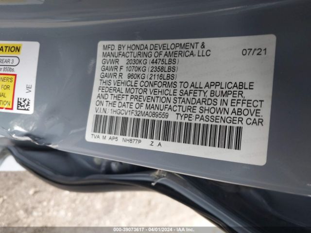 Photo 8 VIN: 1HGCV1F32MA089559 - HONDA ACCORD 