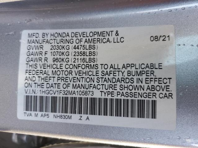 Photo 11 VIN: 1HGCV1F32MA105873 - HONDA ACCORD 