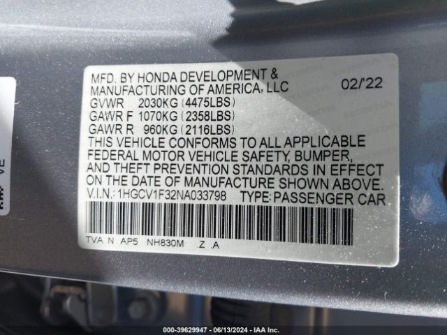 Photo 8 VIN: 1HGCV1F32NA033798 - HONDA ACCORD 