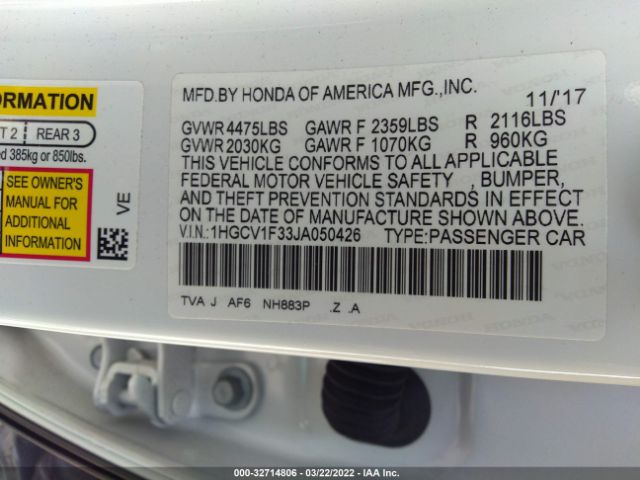 Photo 8 VIN: 1HGCV1F33JA050426 - HONDA ACCORD SEDAN 