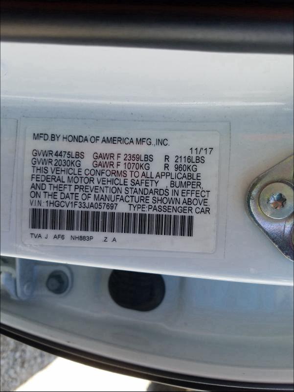 Photo 9 VIN: 1HGCV1F33JA057697 - HONDA ACCORD SPO 