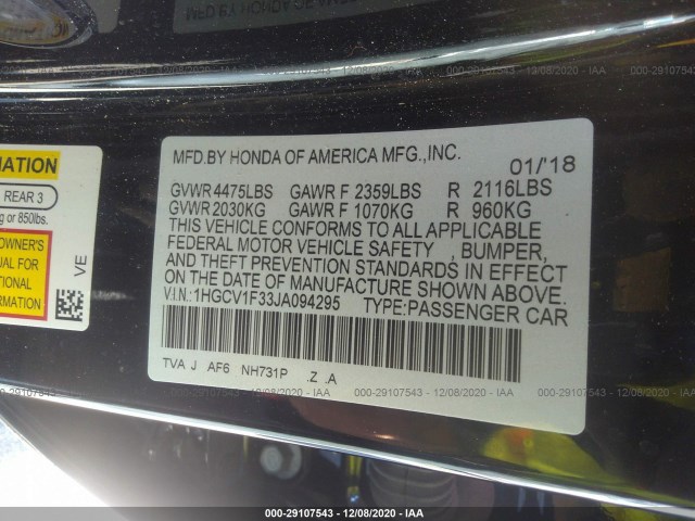 Photo 8 VIN: 1HGCV1F33JA094295 - HONDA ACCORD SEDAN 