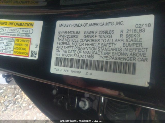 Photo 8 VIN: 1HGCV1F33JA117655 - HONDA ACCORD SEDAN 