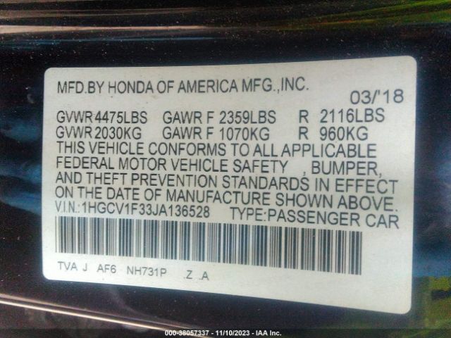 Photo 8 VIN: 1HGCV1F33JA136528 - HONDA ACCORD SEDAN 