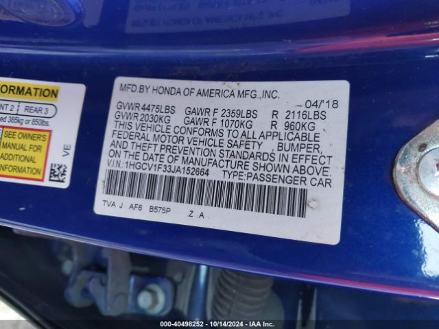 Photo 8 VIN: 1HGCV1F33JA152664 - HONDA ACCORD 