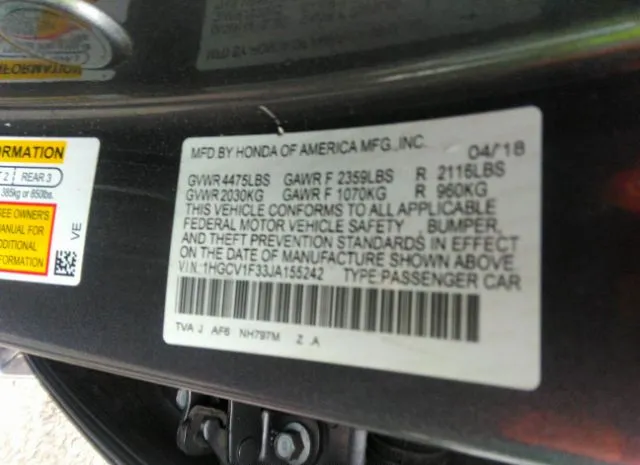 Photo 8 VIN: 1HGCV1F33JA155242 - HONDA ACCORD SEDAN 