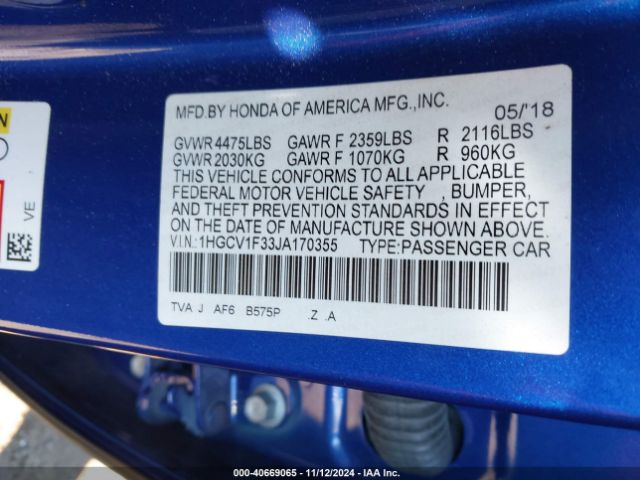 Photo 8 VIN: 1HGCV1F33JA170355 - HONDA ACCORD 