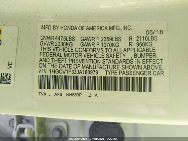 Photo 8 VIN: 1HGCV1F33JA180979 - HONDA ACCORD 