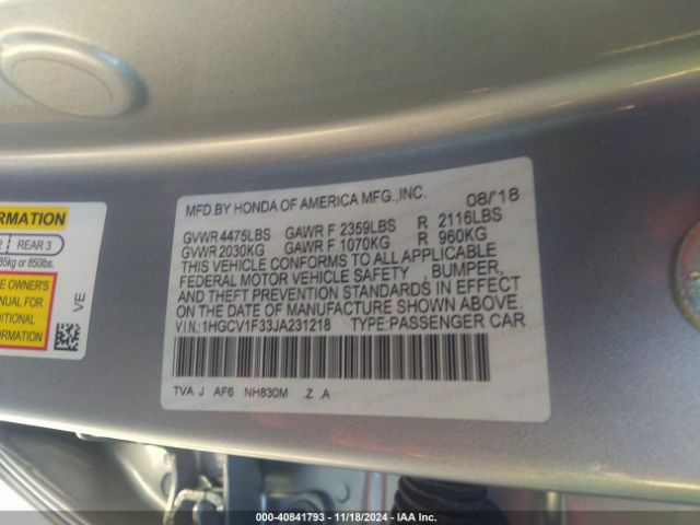 Photo 8 VIN: 1HGCV1F33JA231218 - HONDA ACCORD 