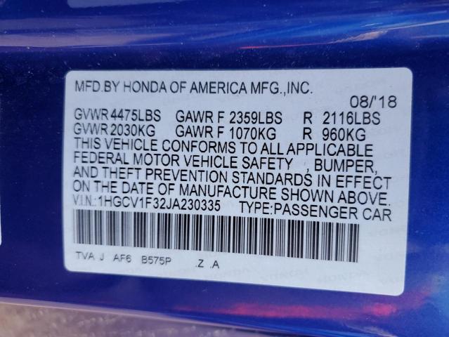 Photo 12 VIN: 1HGCV1F33JA320335 - HONDA ACCORD SPO 