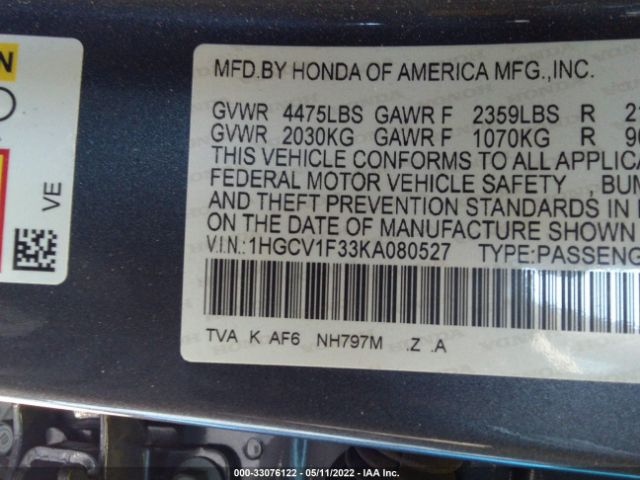 Photo 8 VIN: 1HGCV1F33KA080527 - HONDA ACCORD SEDAN 