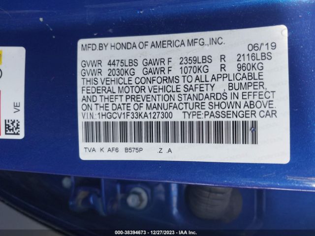 Photo 8 VIN: 1HGCV1F33KA127300 - HONDA ACCORD 