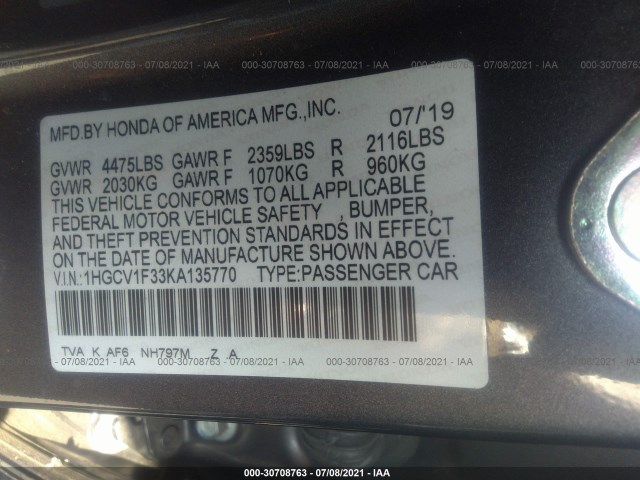 Photo 8 VIN: 1HGCV1F33KA135770 - HONDA ACCORD SEDAN 