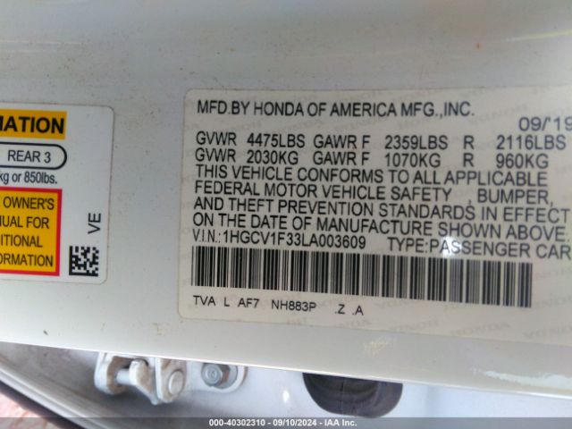 Photo 8 VIN: 1HGCV1F33LA003609 - HONDA ACCORD 