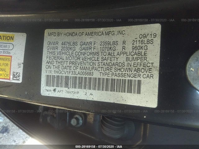 Photo 8 VIN: 1HGCV1F33LA005683 - HONDA ACCORD SEDAN 