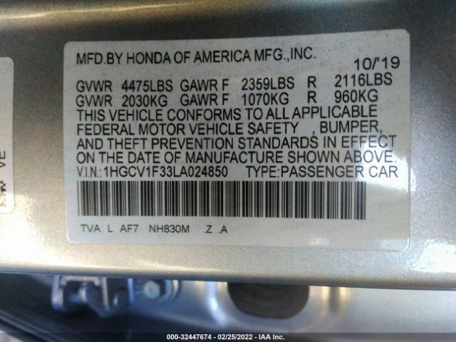 Photo 8 VIN: 1HGCV1F33LA024850 - HONDA ACCORD SEDAN 