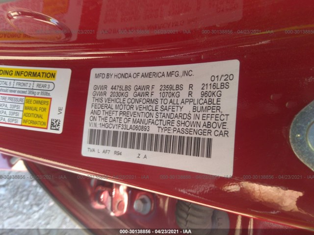 Photo 8 VIN: 1HGCV1F33LA060893 - HONDA ACCORD SEDAN 