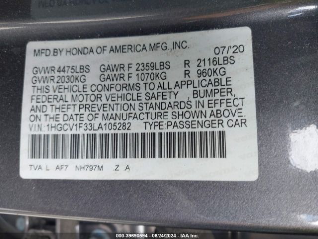 Photo 8 VIN: 1HGCV1F33LA105282 - HONDA ACCORD 