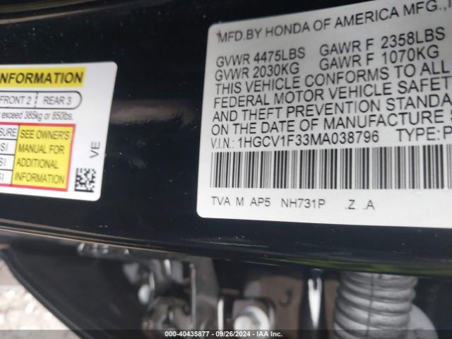 Photo 8 VIN: 1HGCV1F33MA038796 - HONDA ACCORD 