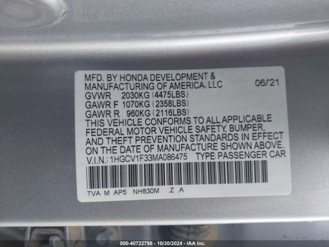 Photo 8 VIN: 1HGCV1F33MA086475 - HONDA ACCORD 