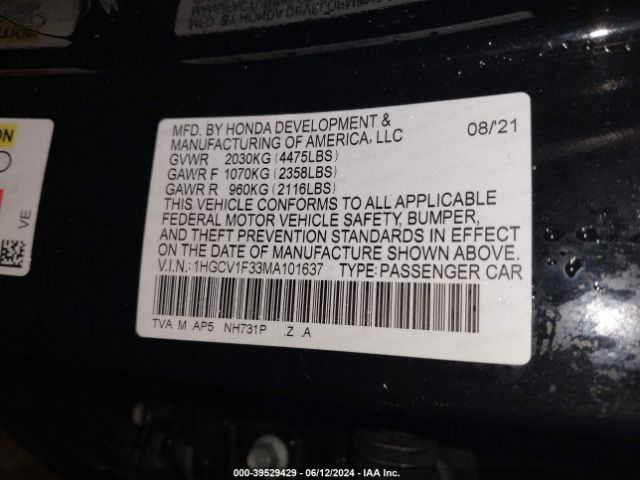 Photo 8 VIN: 1HGCV1F33MA101637 - HONDA ACCORD 