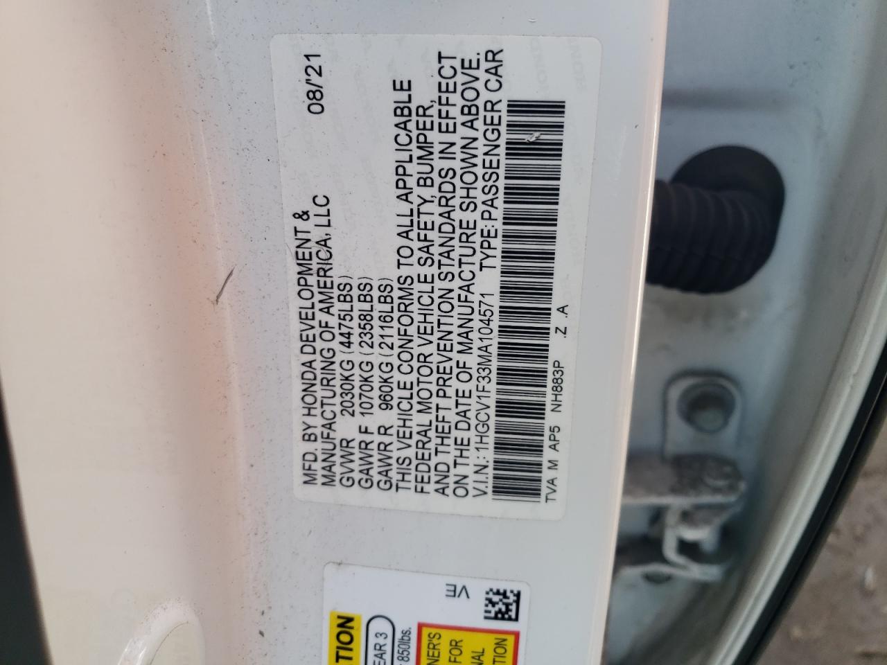 Photo 11 VIN: 1HGCV1F33MA104571 - HONDA ACCORD 