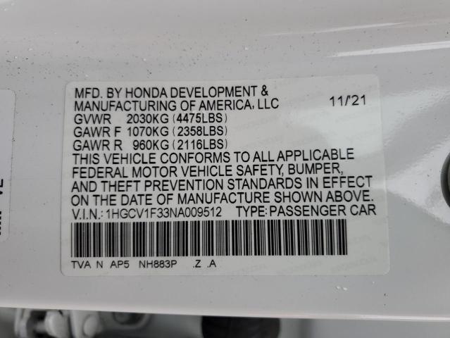 Photo 11 VIN: 1HGCV1F33NA009512 - HONDA ACCORD SPO 