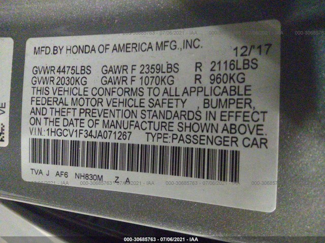 Photo 8 VIN: 1HGCV1F34JA071267 - HONDA ACCORD SEDAN 