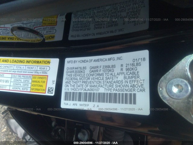 Photo 8 VIN: 1HGCV1F34JA093107 - HONDA ACCORD SEDAN 