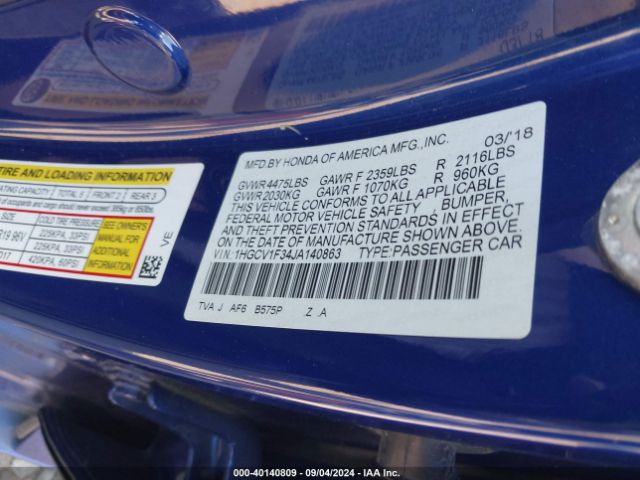 Photo 8 VIN: 1HGCV1F34JA140863 - HONDA ACCORD 